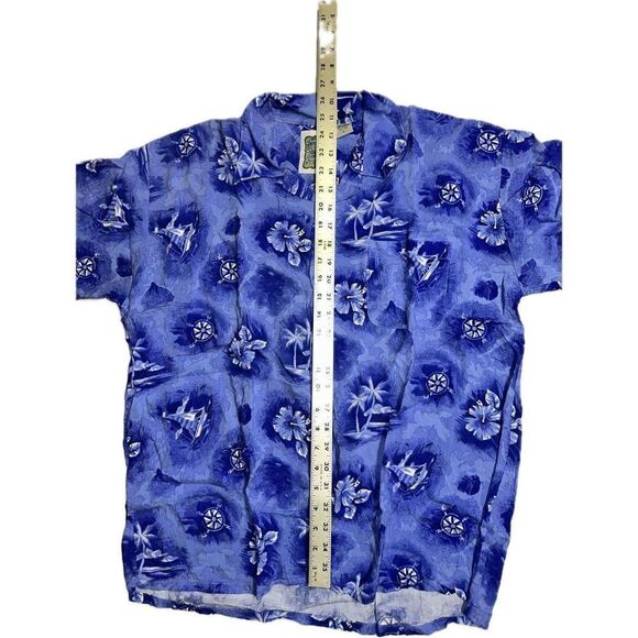 Vintage Mens Nautical Hawaiian Shirt, 90s‎ Blue White Ocean Current Original L - Picture 4 of 5